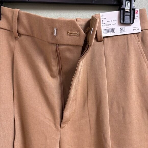 Uniqlo Womens Pleated Wide Pants Trousers Size S Beige Career Work Minimalist - Picture 3 of 12